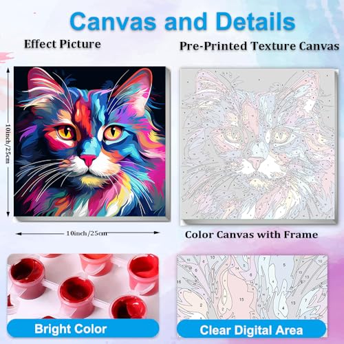 Artunion Framed Paint by Numbers Kit for Adults Beginners & Kids Ages 8-12,Colorful Cat Paint by Number with Frame,Easy Acrylic Paint by Numbers Kit on Canvas 10 * 10 Inch Without Easel - color: ZXT-182-F