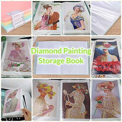 A3 Diamond Painting Storage Book, 60 Views Art Portfolio Presentations Folder with 30 Pages Protectors, 17.3x12.8in - color: White