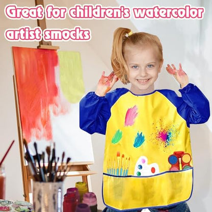 2 Pack Kids Art Smock Waterproof with Long Sleeve and 3 Roomy Pockets Artist Children Aprons for Toddlers Age 3-8 Painting Crafts（Yellow+Blue） - color: 2 Pack Yellow+blue