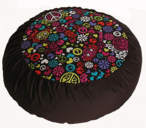 Meditation Cushion Zafu Pillow - Limited Edition - Love Peace & Happiness - color: Love Peace Happiness
