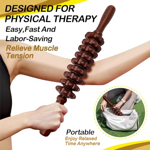 Wood Therapy Massage Roller Stick for Muscle Relief & Cellulite Reduction - color: Coffee