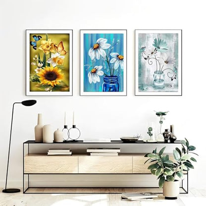 OFRKE Diamond Painting Kits for Adults,3 Pack Flower Diamond Art for Beginners, Diamond Round 5D Full Drill Paint with Diamonds Pictures Gem Art Painting Kits DIY Crafts Kits 12x16inch - color: 3pcs-Flower