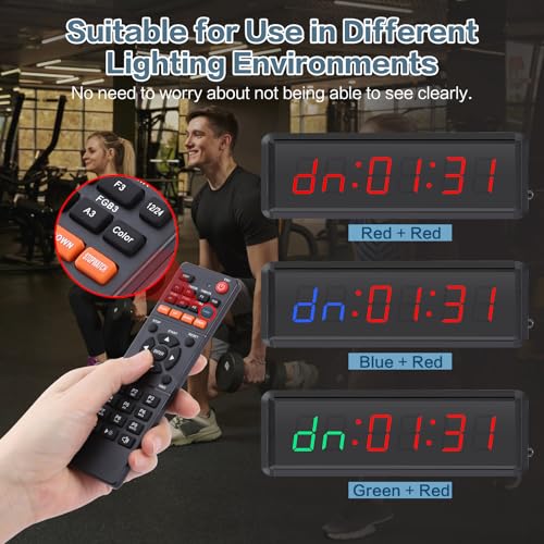 PELLOR Gym Timer with Remote & Press Button | 85dB Adjustable Buzzer, 5 Level Brightness, Interval Timer for Home Gym Garage