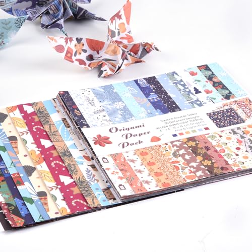 Origami Paper 50 Sheets, 6-Inch Square Double Sided Colored Craft Paper | 70GSM colorful paper,50 Vivid Pattern Origami Kit,DIY Hand Crafts,Arts Creativity,Easy to Fold,No-Fading.Winter - color: 50 sheets-winter