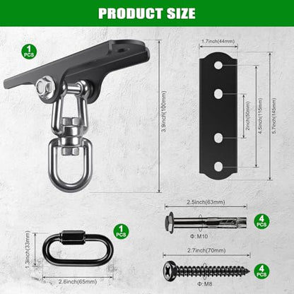 BeneLabel Swing Hanger 360° Swivel Swing Ceiling Mount 1000 LBS Capacity Hanging Chairs Hanger Punching Bag Mount Swing Hardware for Hammock Chair, Porch Swings, Aerial Silks, Gymnast Ring, Heavy Bag - color: 360° Swivel Dual U-ring Swing Hanger ( 1 Pack