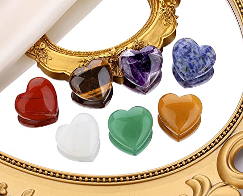 QINJIEJIE 7Pcs 7 Chakras 1.2" Heart Crystal Large Stone Healing Crystals - color: Y- 1.2" Large - 7pcs