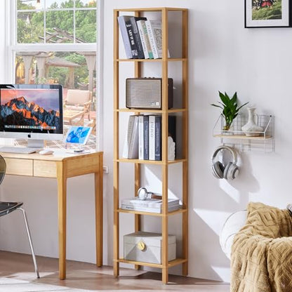YUFAM 6 Tier Tall Skinny Bookshelf, Narrow Bookcase, Wooden Shelf, Natural - color: Natural, size: 6-Tier