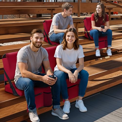 2pcs Stadium Seat for Bleachers with Back Support，Portable Bleacher Chairs with Back and Cushion，Includes Shoulder Strap and Cup Holder - color: Maroon,2 Pack