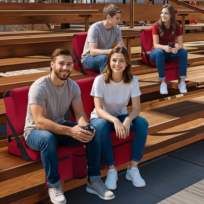 2pcs Stadium Seat for Bleachers with Back Support，Portable Bleacher Chairs with Back and Cushion，Includes Shoulder Strap and Cup Holder - color: Maroon,2 Pack