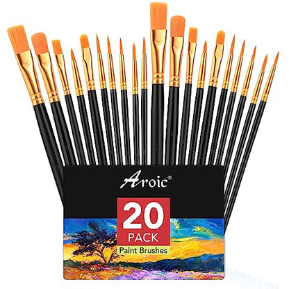 AROIC Acrylic Paint Brush Set, 2 Packs / 20 pcs Nylon Hair Brushes | All Purpose Oil Watercolor Painting Artist Professional Kits (Black) - size: 20pcs-blue