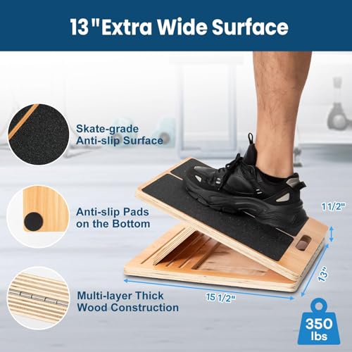 StrongTek Wooden Slant Board, 13-Inch Wide, 5 Adjustable Angles 15°-35° | Non-Slip Surface and Base, Beginner-Friendly Stretching, Squats, Physical Therapy and Rehab, Built-In Carry Handle