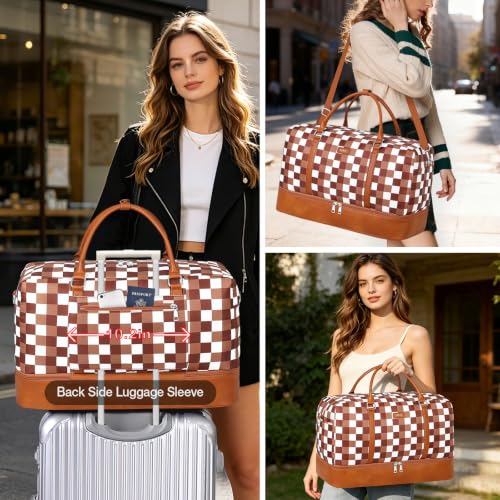IBFUN Weekender Bags for Women, 21" Travel Duffle Bag with Shoe Compartment - color: F1-Brown