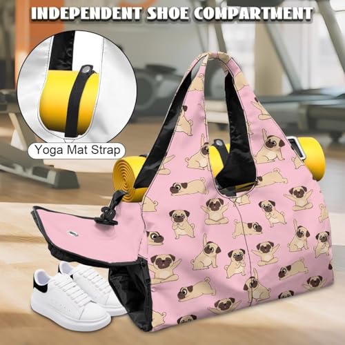 Yoga Gym Bag with Removable Adjustable Shoulder Strap, Shoe Compartment & Top Yoga Mat Holder 17.72x8.66x9.84in - color: Cute Yoga Dog Puppy Print