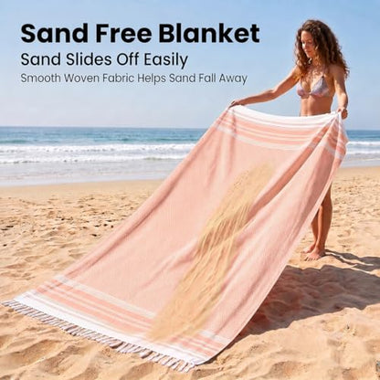Yongoes Turkish Beach Towel Blanket Oversized 82x88 Orange Boho - color: Rustic, size: Extra Large 82"x88"（208x224cm）