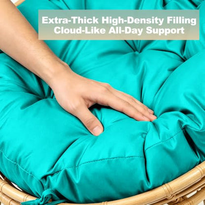 47" Round Tufted Floor Cushion, Thick Meditation Papasan with Ties - color: Lake Blue