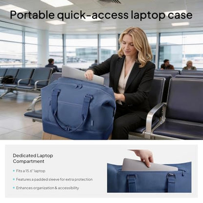 Travel Duffle Bag for Women, 40L Weekender Bags Airline Approved Carry On with Shoe Compartment & Waterproof Wet Pocket, Durable Nylon Weekender Overnight Bag for Travel, Gym, Business Trip, Blue - color: Blue