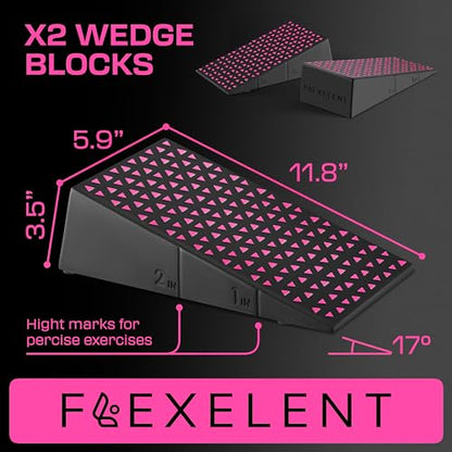 Flexelent Heel Elevated Squat Wedge Block Pair, 17° Angle, Bag Included - color: Pink Power