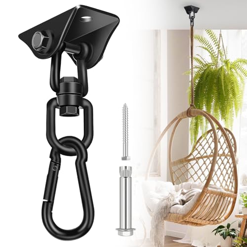 Hammock Hanging Kit, Porch Swing Hanging Kit 1200 Lb Capacity, Hammock Ceiling Hooks Heavy Duty 360°Rotating Hanging Swing Chair Hardware for Hammock Chair Stand, Porch, Yoga, Gym - color: Black