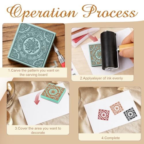 Linocut Stamp Making Kit with Rubber Carving Blocks 6PCS 2"x2", Block Printing Printmaking Kit with Carving Tools, Brayer Roller & Ink Pads, DIY Craft Supplies for Beginners Kids Adults