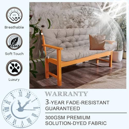 Porch Swing Cushion Three Seat Waterproof, Khaki, 40x60in - color: Khaki, size: 40x60in