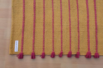 Jaipur Art & Rugs Cotton Yoga Rug - Eco-Friendly Hand-Woven Thick Mat (24”x72”x5mm) for Everyday Fitness at Home - Comfortable & Extra-Long - color: Yellow-Pink