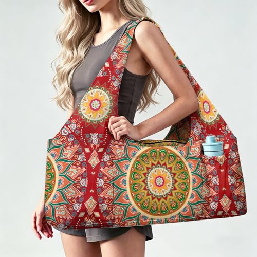 Yoga Mat Bag Large Yoga Bag and Carrier with Strap Zipper and Pockets Fits All Your Stuff Yoga Tote Pilates Bags for Women Fit Most Size Mats - color: Red