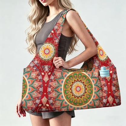 Yoga Mat Bag Large Yoga Bag and Carrier with Strap Zipper and Pockets Fits All Your Stuff Yoga Tote Pilates Bags for Women Fit Most Size Mats - color: Red