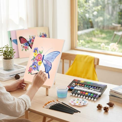Cholemy 6 Set Paint and Sip Kit for Adults 8"x 10" Pre Drawn Canvas Painting with Wooden Easel Acrylic Paint Wash Cup Brushes Palette Apron for Painting DIY Adult's Date Party Supplies (Butterfly) - style: Butterfly