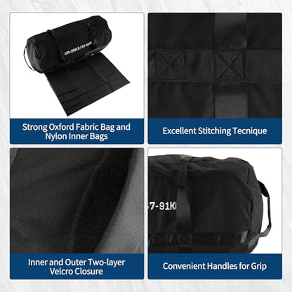Sandbags for Working Out with Handles, 125-200 LB Adjustable Fitness Sandbags with 4 Unfilled Inner Bag, Heavy Duty Sand Bags for Weight Training, Powerlifting Exercise & Full-Body Workouts