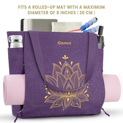Gonex Yoga Mat Bag with Zipper Mat Carrier Canvas Gym Tote - color: Purple, size: Large(17.7×6.1×15.3inch)