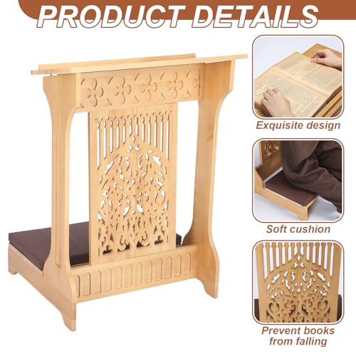 Colingmill Tree of Life Church Prayer Bench Stool Wooden Padded Kneeler with Shelf and Cushion Prayer Kneeler for Home Church Religious Gifts, 24 x 22 x 32 inches (Medium Oak Color)