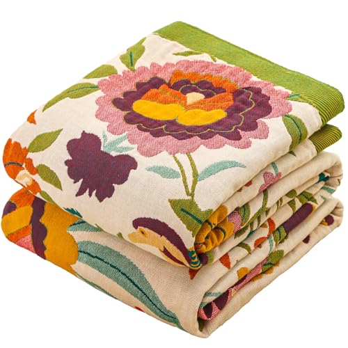 Flower and Bird Boho Throw Blanket for Bed Couch 80"×90" - color: Boho Flower-c, size: 80"x90"