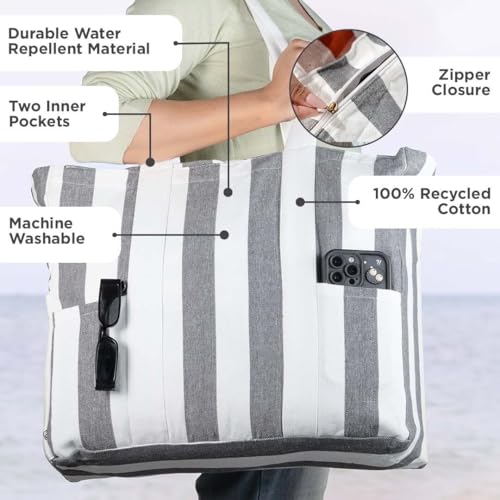 Folkulture Beach Tote Bags For Women, Beach Must Haves 2026-18x15 Inch | Waterproof,Sandproof, Large Tote Bags for Women, Swimming Pool, Beach Essentials, Simple Modern Pool Bag, Bolsos Para Mujeres - color: Charcoal - Stripes