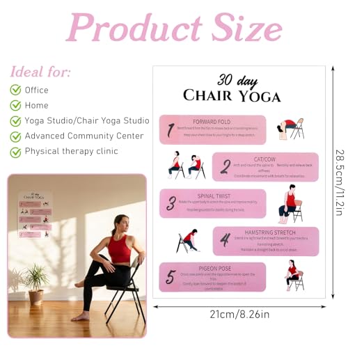Amaxiu 6 Pack Chair Yoga Chart for Seniors Or Beginners - 30-Day Gentle Seated Workout & Tai Chi Posters for Stiffness, Joint Pain Relief - 11.2x8.26in Laminated Exercise Guides