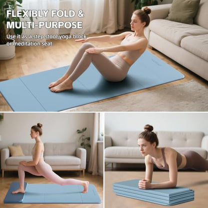 7-Fold Yoga Mat 70"x24" - 1/2 Inch Thick - color: Blue-gray+Navy blue