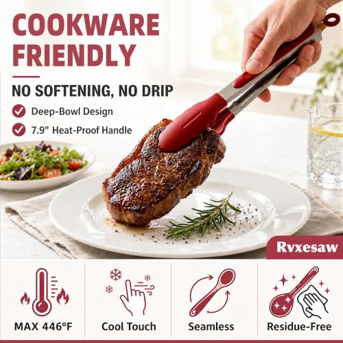 Kitchen Utensils Set,9 PCS Silicone Cooking Utensils Set Spatula Set,Cooking Utensils Tool,Tongs,Spoon,Whisk,Brush,Dishwasher Safe Kitchen Gadgets for Non-Stick Cookware,Home Essential(Red) - color: PERSIAN RED