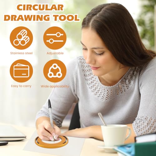 Adjustable Circle Drawing Maker 5 inch, Measuring & Drawing Ruler | Stainless Steel & Aluminum Alloy Rotary Round Template, Geometric Plotting Compass Tool