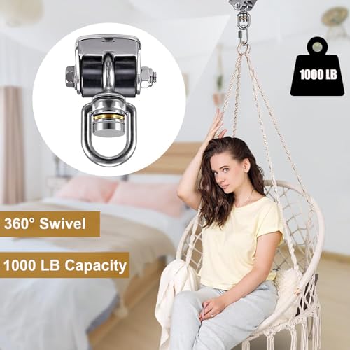BeneLabel Silent Swing Hanger with Bearing Stainless Steel Hanging Chair Mount 1000 LB Capacity Swing Mount 360°Swivel Hook for Hammock Chairs, Porch Swings, Punching Bags - color: 1pcs Silent Swing Hanger With Bearing