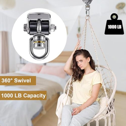 BeneLabel Silent Swing Hanger with Bearing Stainless Steel Hanging Chair Mount 1000 LB Capacity Swing Mount 360°Swivel Hook for Hammock Chairs, Porch Swings, Punching Bags - color: 1pcs Silent Swing Hanger With Bearing