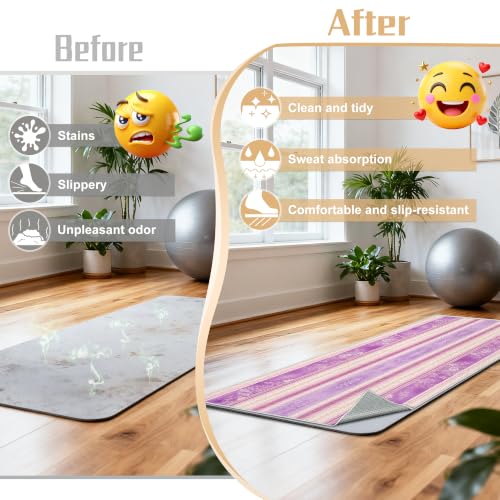 Hot Yoga Towel Non Slip, Ultra-Absorbent Yoga Mat Towel, Soft with Printed Design, Machine Washable, Yoga Pilates Towel Suitable for Exercise, Pilates, Yoga, 72x27in.Purple Stripe - color: Purple Stripe