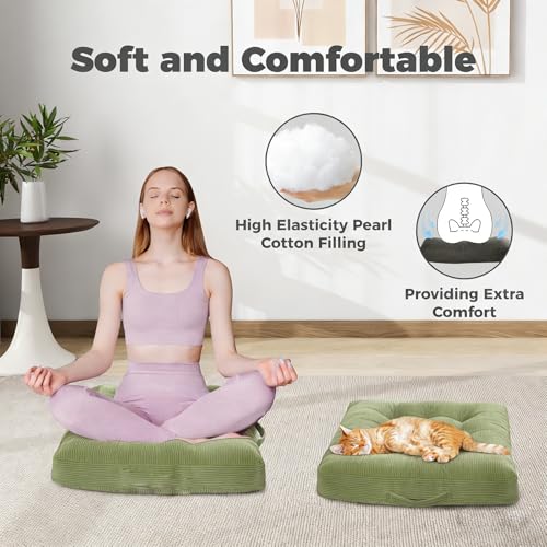 Beige Square Floor Sitting Cushions with Handle, 2 Pcs, 18x18 Inch - color: Beige
