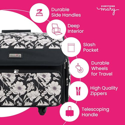 Everything Mary 4 Wheels Collapsible Deluxe Sewing Machine Storage Case - Rolling Trolley Carrying Bag for Brother, Singer - color: Artistic Floral