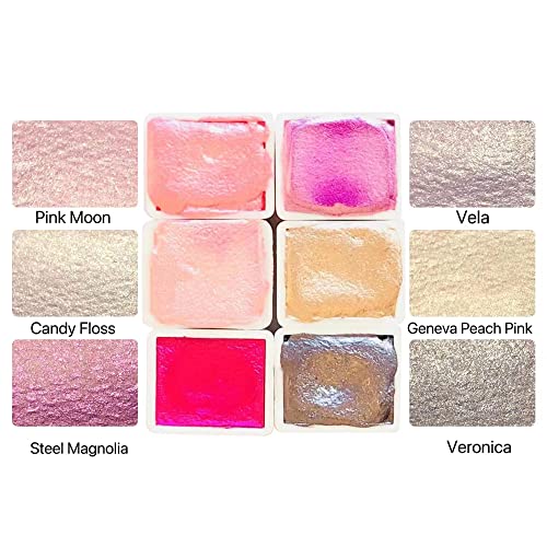 Handmade Metallic Watercolor Paints Set Of Half Pans Shimmering Metal Glitter Colors Professional Water Color Painting Perfect Travel Watercolor Set for Artists(Pink Peach)