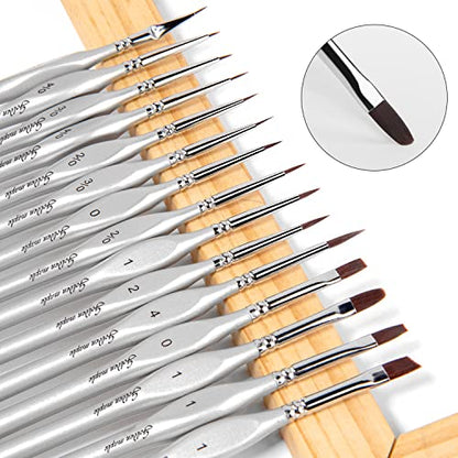 Golden Maple Miniature Paint Brushes, 15PC Model Brushes Micro Detail Paint Brush Set, Fine Detailing for Acrylics, Oils, Watercolors & Paint by Number, Figurine (Silver) - color: Silver