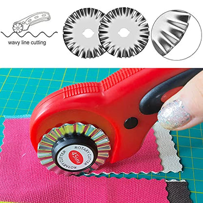 45mm Pinking Rotary Cutter Blades, Wavy Replacement Blade, Rotary Blades Refill 45mm,Fits Fiskars,OLFA,Martelli,Dremel,Truecut,DAFA,Paper Cutting Blades Refill for Quilting Scrapbooking Sewing,5 Pack - color: Silver Wavy (45mm 5pcs)