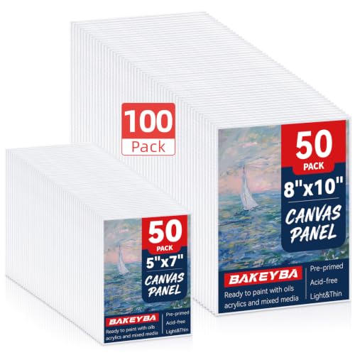 Painting Canvas Boards 100 Pack 5x7, 8x10 Inch, 50 of Each, Canvas Panels | for Kids,100% Cotton Primed Non Toxic for Acrylic Watercolor Paint - size: 5"x7"+8"x10"- 100pcs