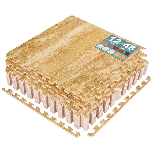 Sorbus Interlocking Wood Grain Foam Floor Tiles (12 Pack, Marble) | 3/8-inch EVA floor mats create cushioned foam flooring for playrooms, basements, apartments, trade shows and baby spaces. - color: Marble, size: 12 Pack