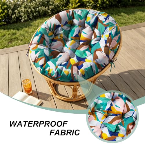 47" Round Tufted Floor Cushion, Thick Meditation Papasan with Ties - color: White Pink Flower