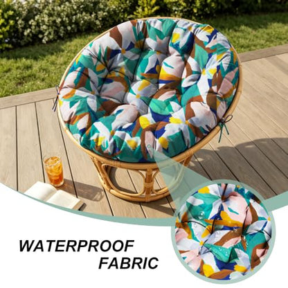 47" Round Tufted Floor Cushion, Thick Meditation Papasan with Ties - color: White Pink Flower