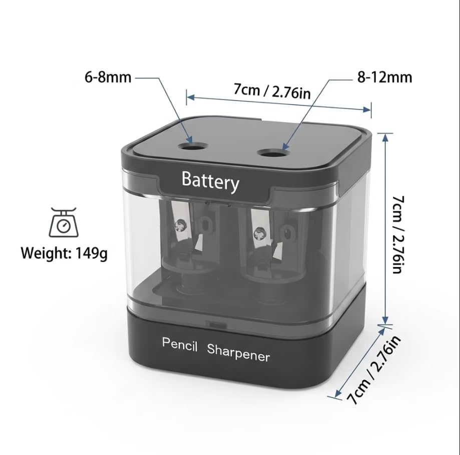 Dual Power Electric Pencil Sharpener, Dual Hole for Standard &Jumbo Pencils | Portable Sharpener with Auto-Stop Safety for Kids, Students, Artists, Office & School, Battery(NOT included) or USB Operated